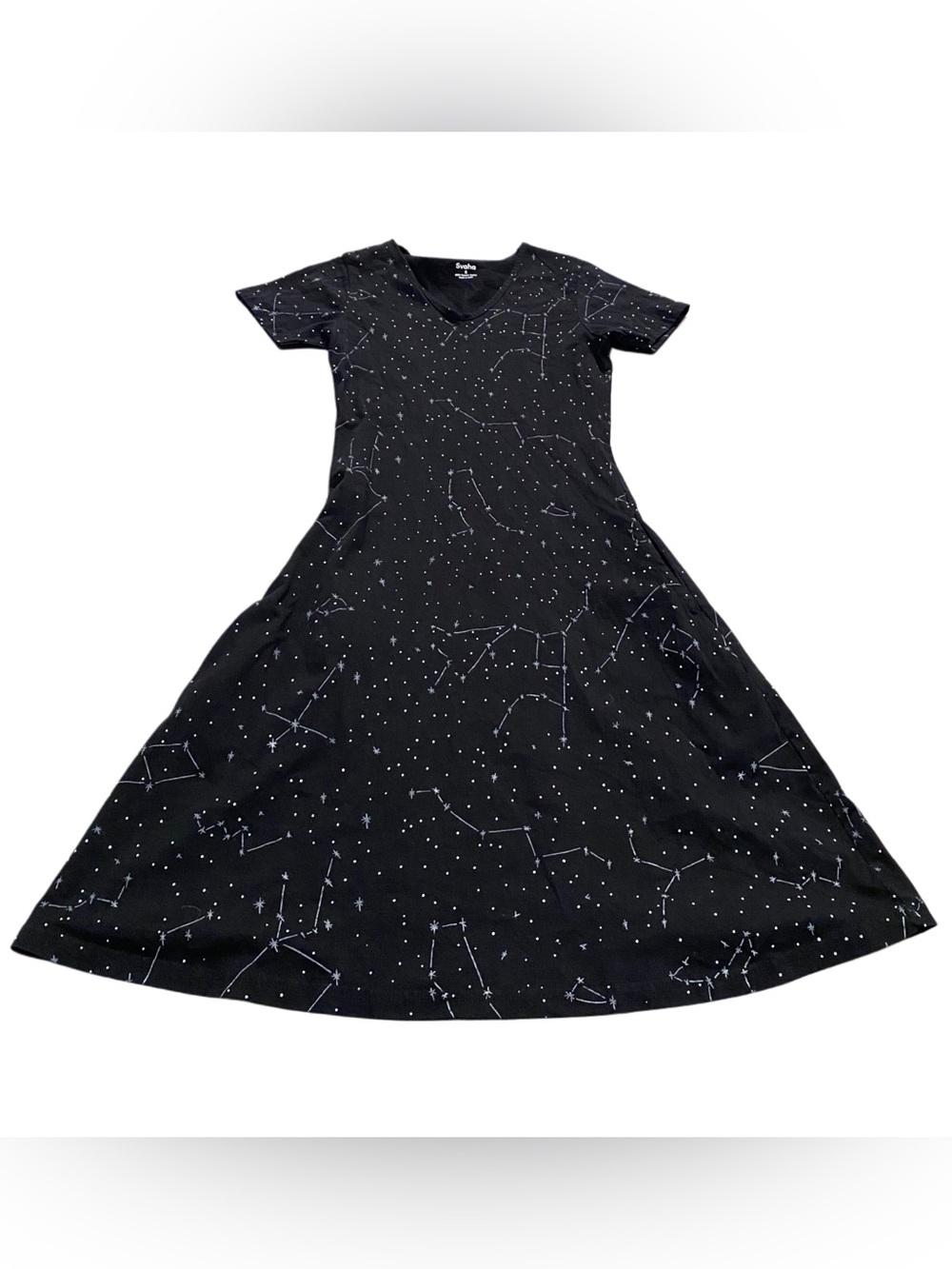 SVAHA black constellation galaxy space print organic cotton T-shirt midi dress S